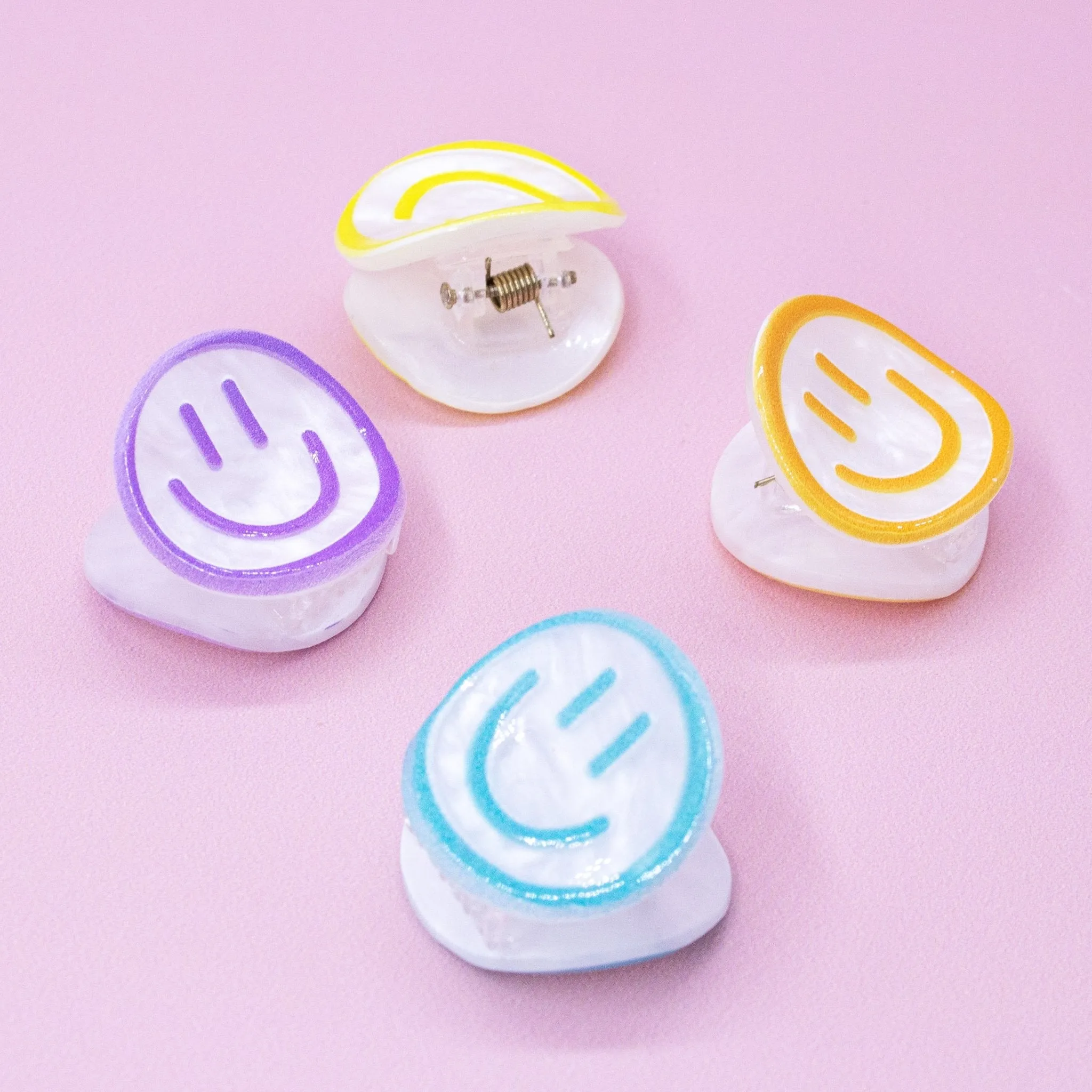 Small Emoji Smiley Face Hair Claw Clips - 4 Pack