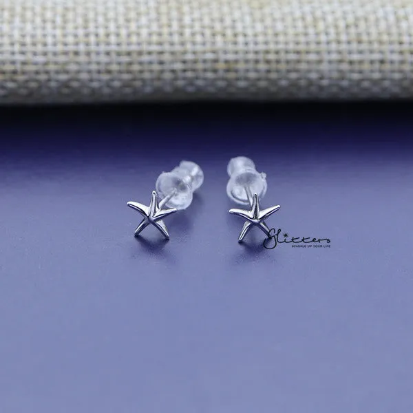 Solid 925 Sterling Silver Starfish Stud Women's Earrings