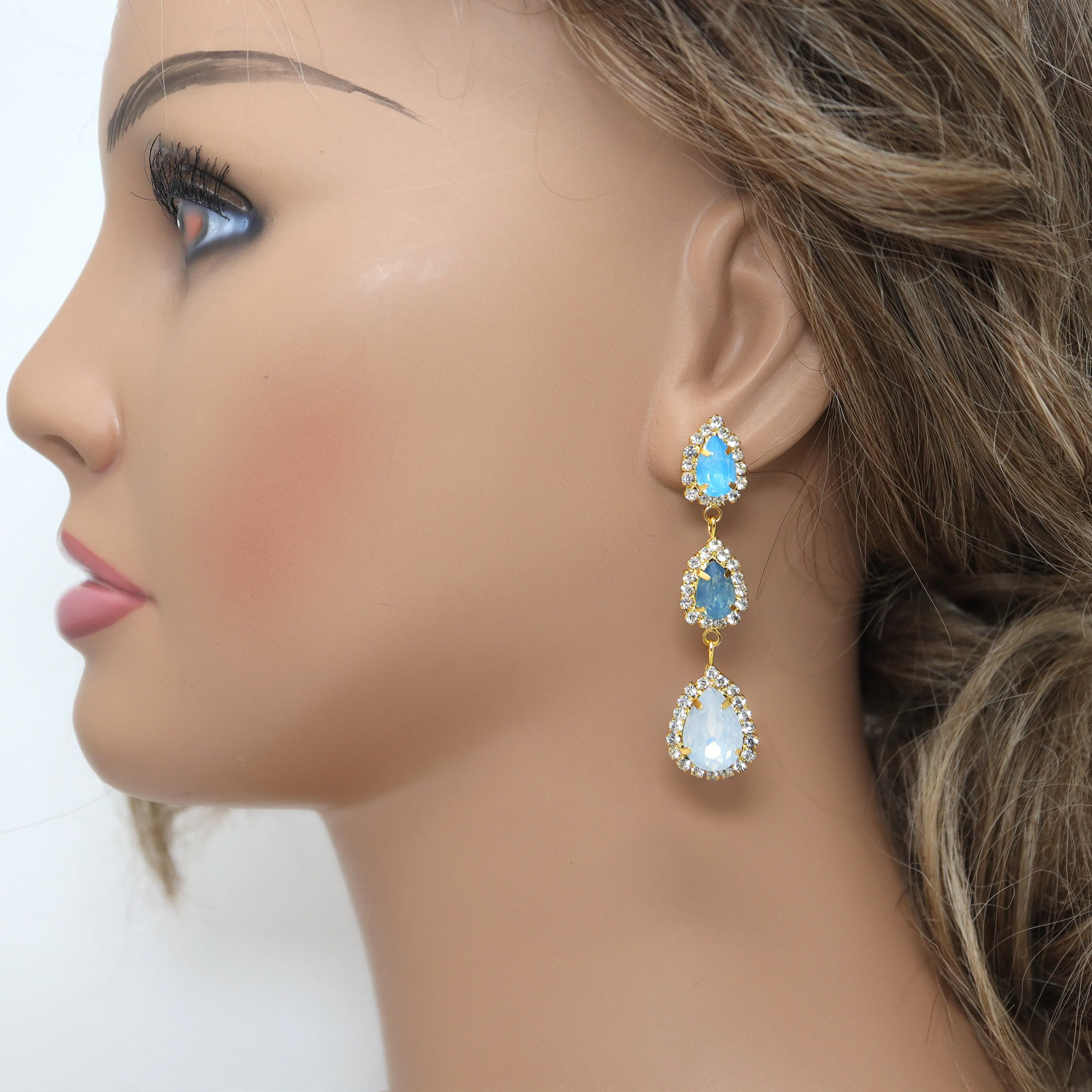 Something Blue Opal Drop Earrings, Gold Dangle Crystal, Diamond Earring, Long Bridal Jewelry, Crystal Bridal Earrings, Statement Earrings