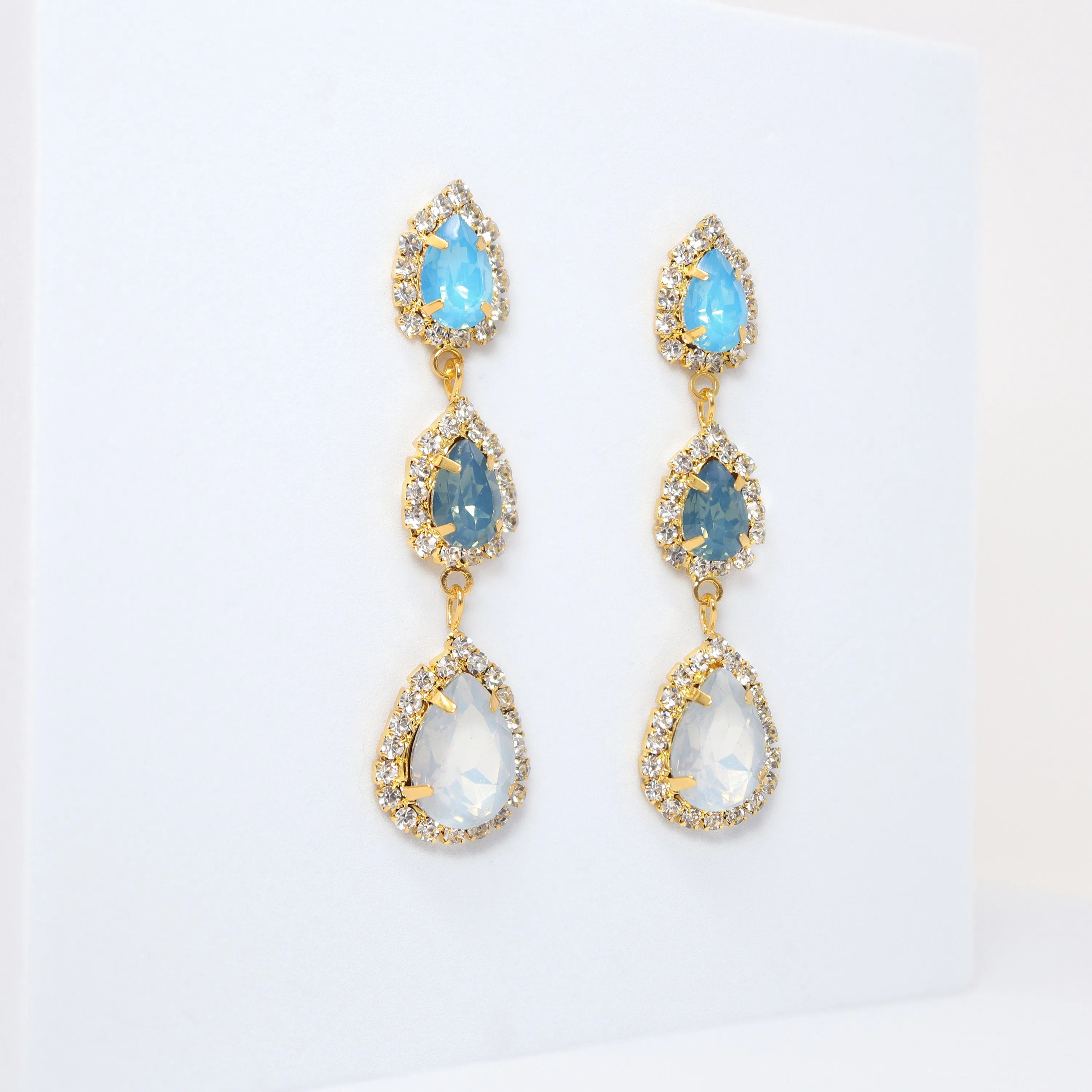 Something Blue Opal Drop Earrings, Gold Dangle Crystal, Diamond Earring, Long Bridal Jewelry, Crystal Bridal Earrings, Statement Earrings