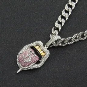 Sparkling Pink Crystal Dollar Tongue Pendant