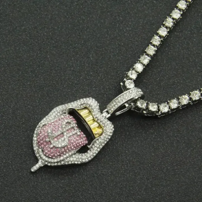 Sparkling Pink Crystal Dollar Tongue Pendant