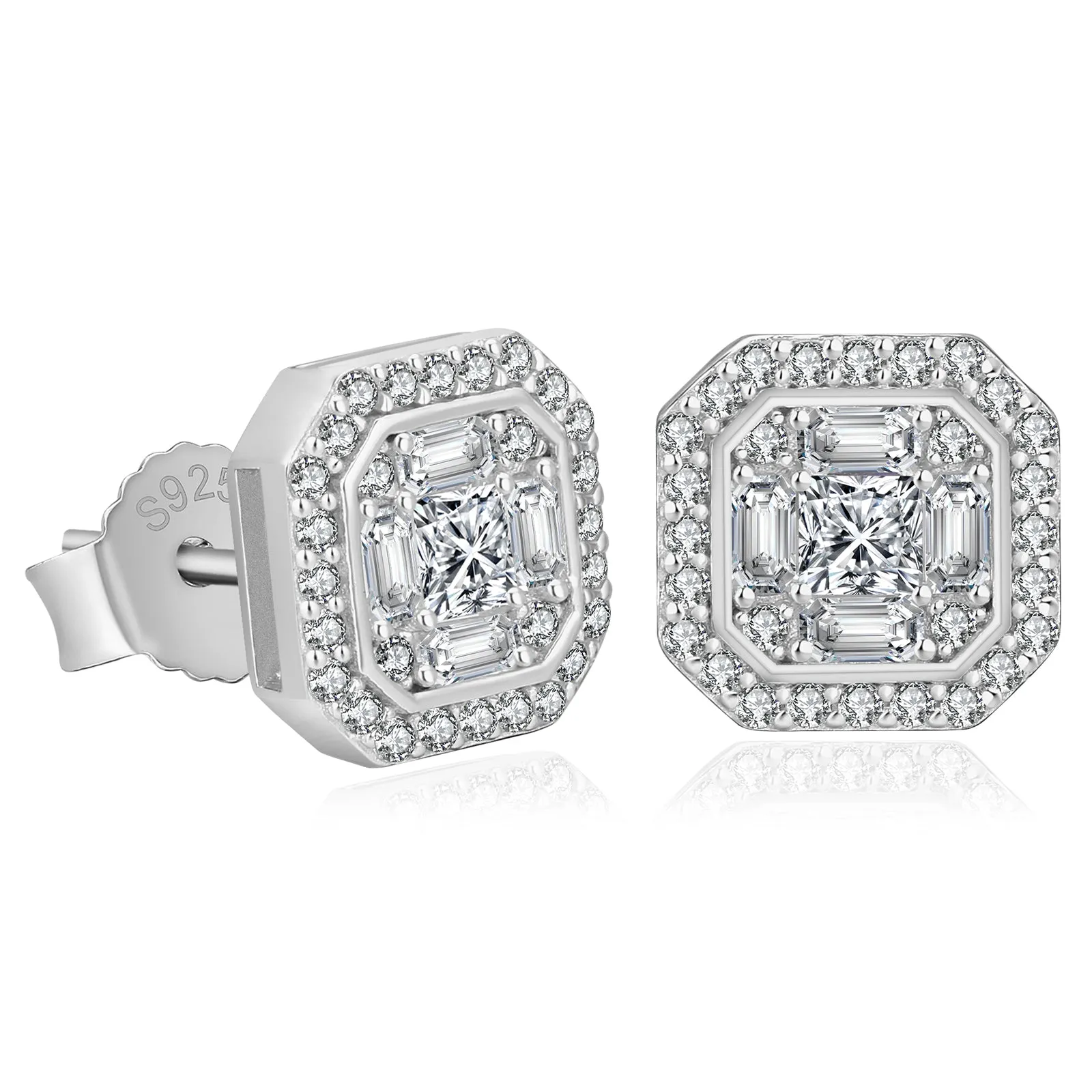 Square Full Iced CZ Stud Earrings for Men