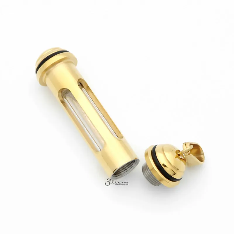 Stainless Steel Screw Cap Glass Bottle Pendant - Gold