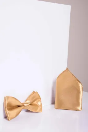 STANLEY - Satin Bow Tie and Pocket Square Set In Gold