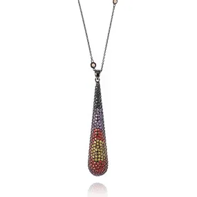 Sterling Silver Pendant Necklace with Yellow Sapphires, Red Sapphires, Amethyst, Black Spinel & Smoky Quartz