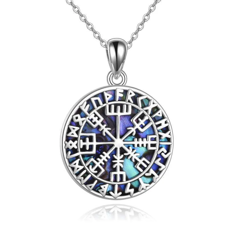 Sterling Silver Viking Compass Nordic Runes Vegvisir Pendant Necklace Jewelry