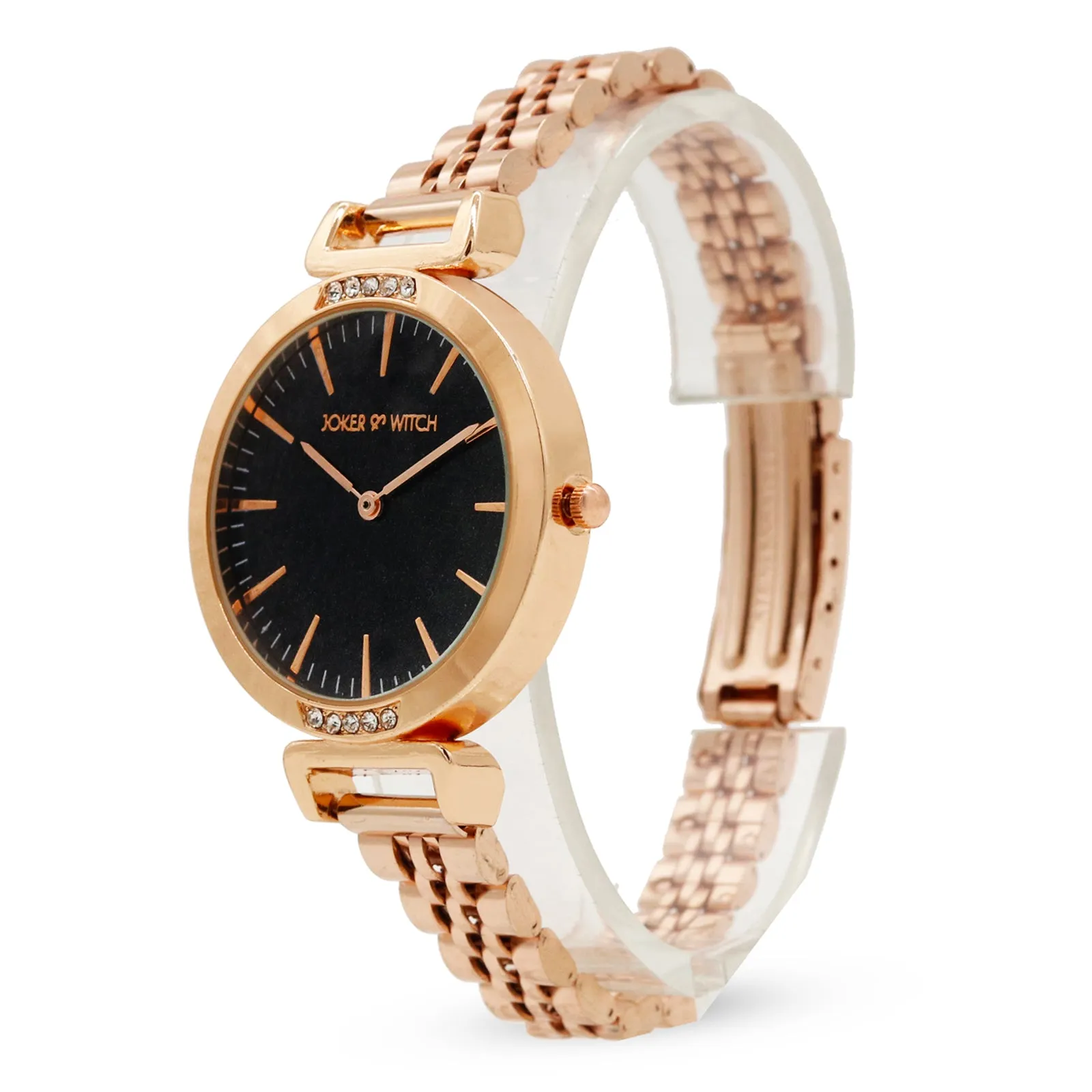 Tallie Black Dial Rosegold Watch Bracelet Stack