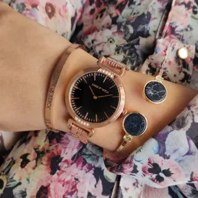 Tallie Black Dial Rosegold Watch Bracelet Stack