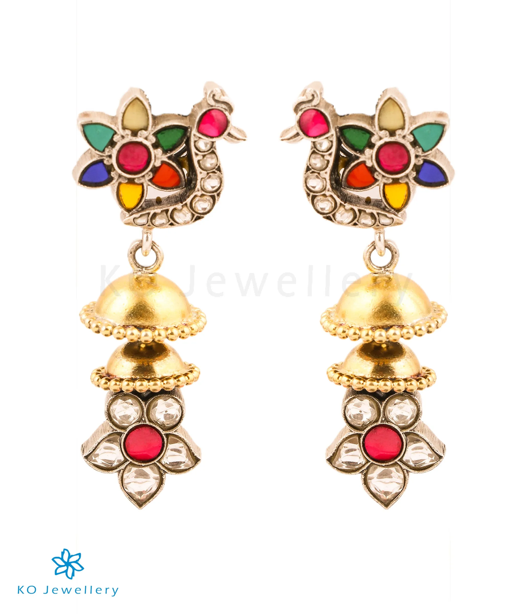 The Vineela Silver Peacock Kundan Earrings (2 Tone)