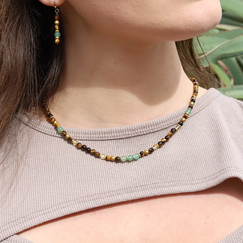 Tiger's Eye and Aventurine Beaded Necklace