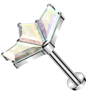 Triple Poly Rainbow Aurora CZ Titanium Threadless Labret