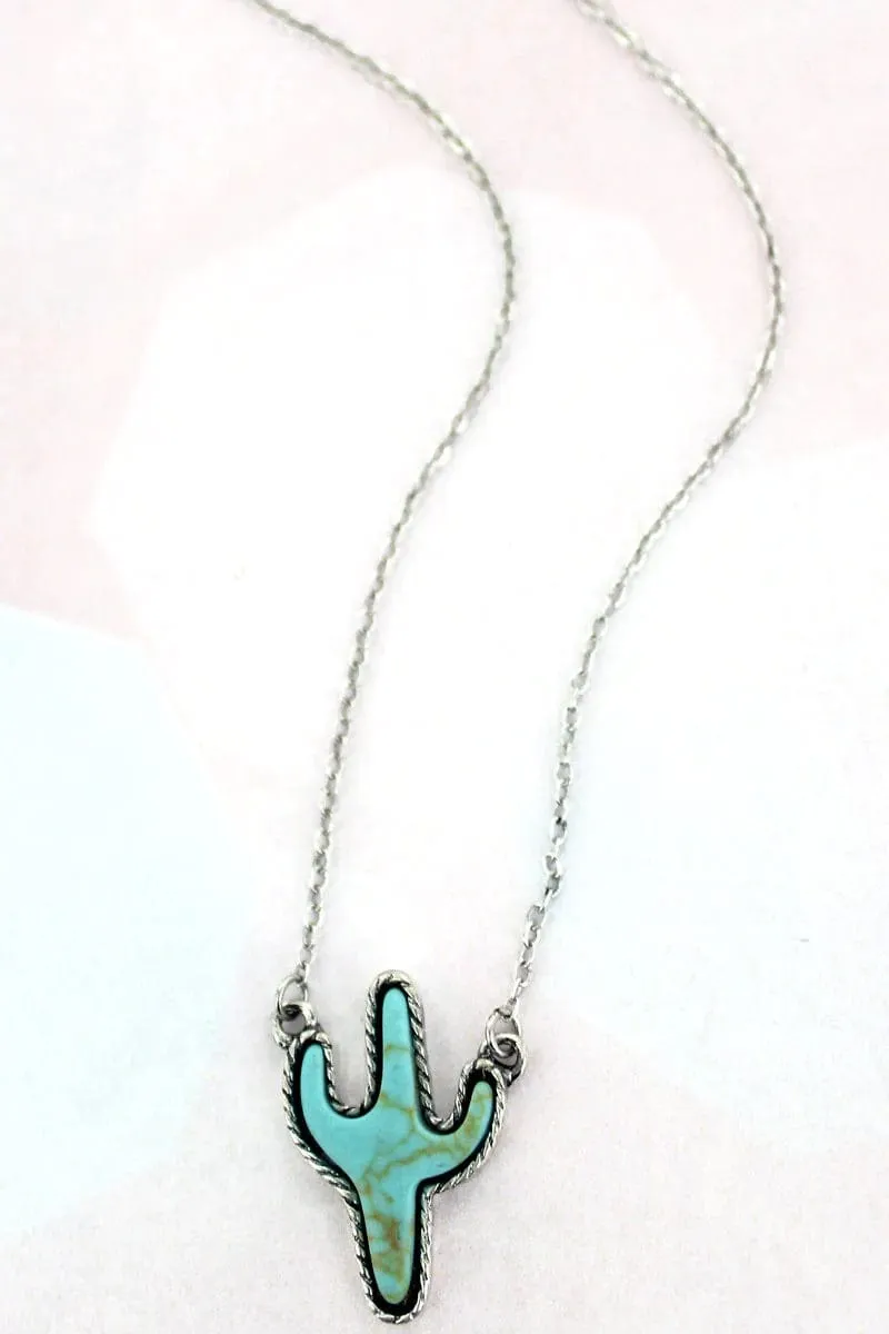 Turquoise dainty cactus necklce