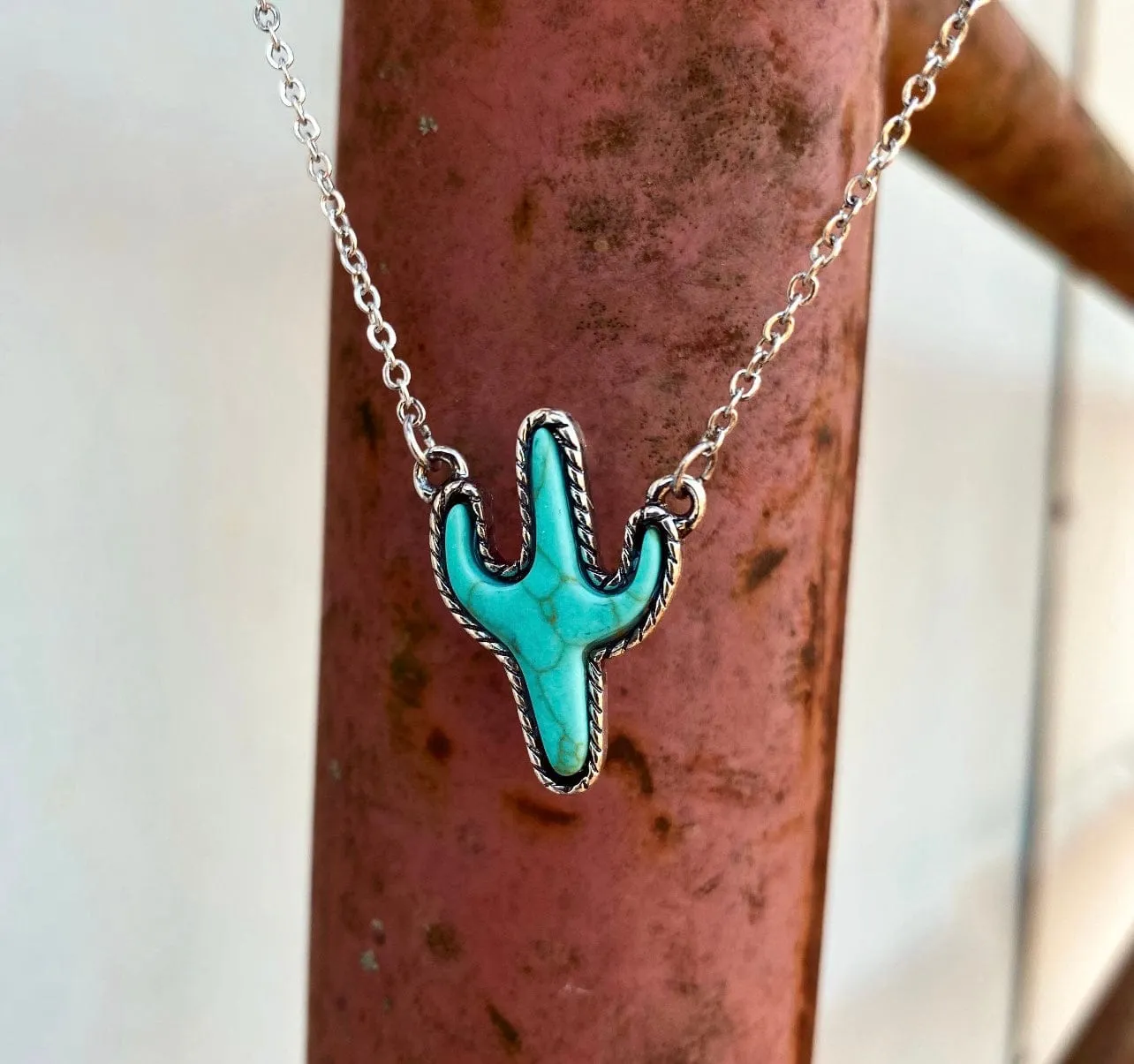 Turquoise dainty cactus necklce