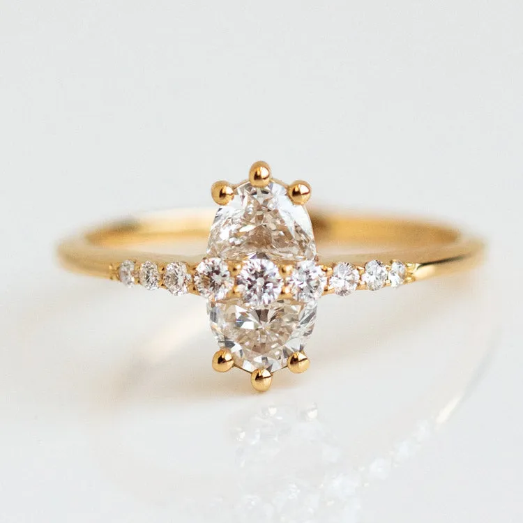 Two Stone Engagement Ring with Half Moon Cut Diamonds