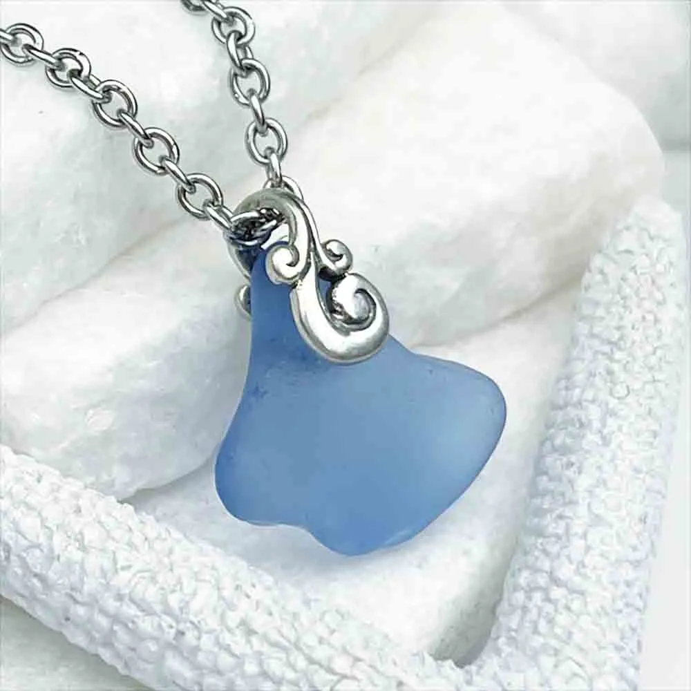 Unique Cornflower Blue Sea Glass Pendant | #5165