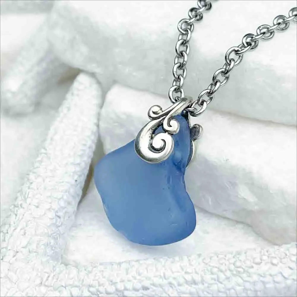 Unique Cornflower Blue Sea Glass Pendant | #5165