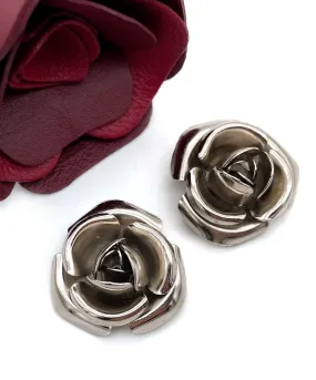 【USA輸入】ヴィンテージ シルバートーン ローズ イヤリング/Vintage Silver Rose Clip On Earrings