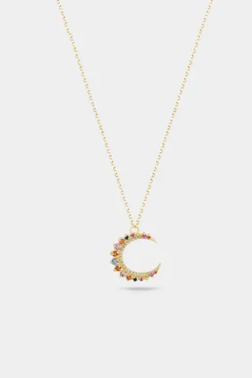 Utopia Crescent Necklace in Multicolor Gemstone and Diamond