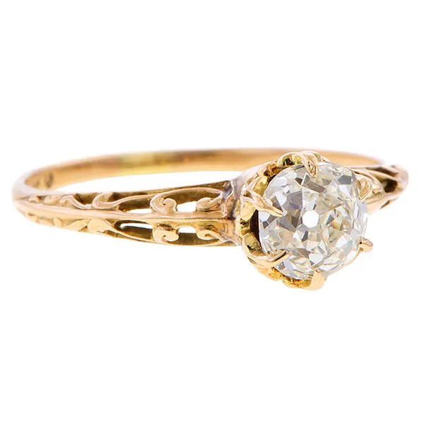 Vintage Diamond Filigree Engagement Ring, Old Euro 0.75ct.