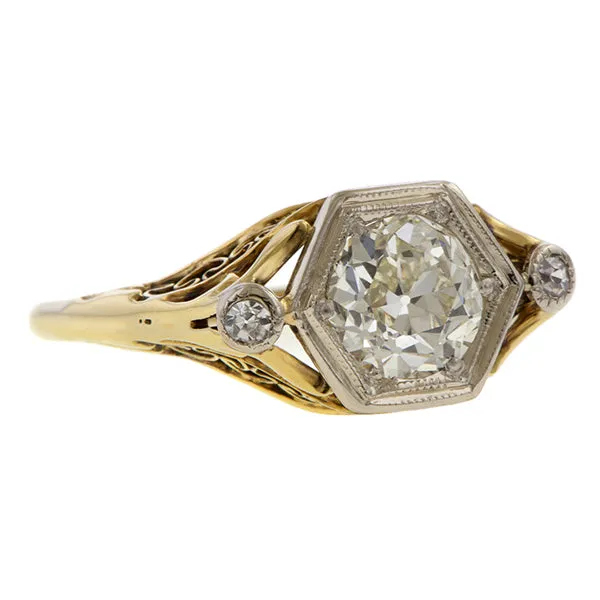 Vintage Filigree Diamond Engagement Ring, Old Euro 0.89ct.