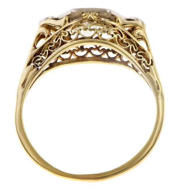 Vintage Filigree Diamond Engagement Ring, Old Euro 0.89ct.