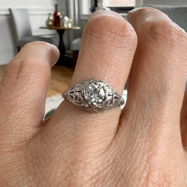 Vintage Filigree Engagement Ring, Old Euro 0.40ct.