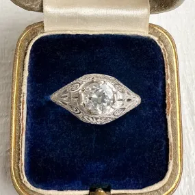 Vintage Filigree Engagement Ring, Old Euro 0.40ct.