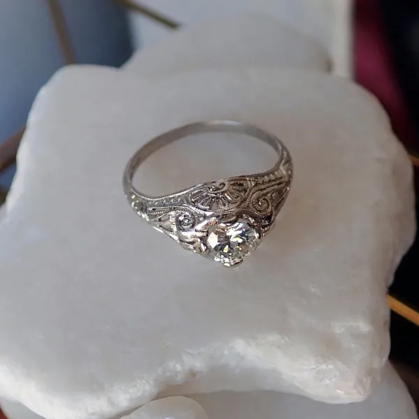 Vintage Filigree Engagement Ring, Old Euro 0.40ct.