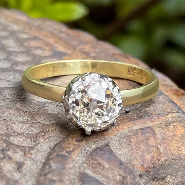 Vintage Solitaire Engagement Ring, Old Mine cut 0.97ct.