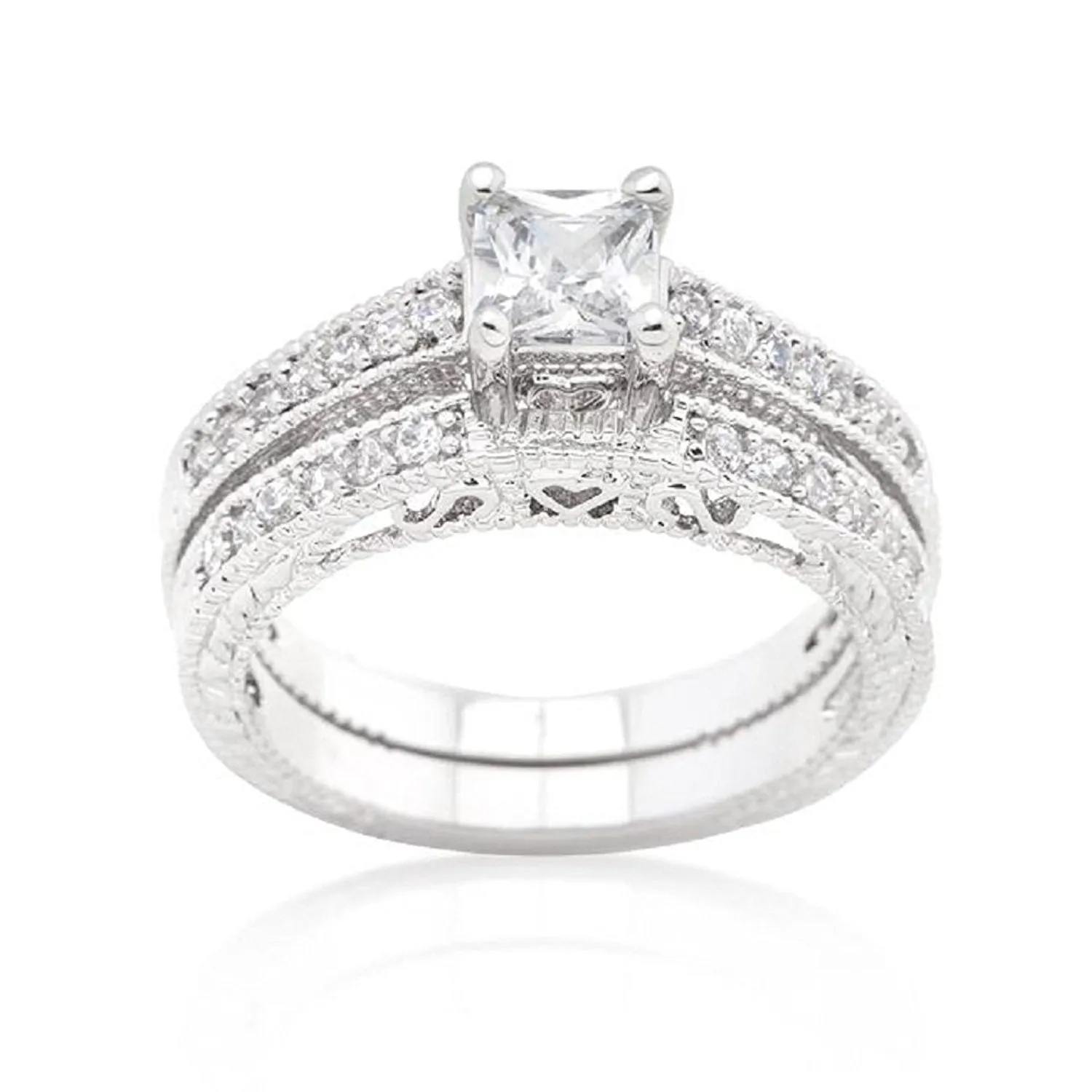 WildKlass Princess Cut Filigree Bridal Ring Set