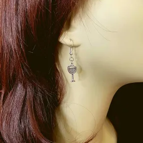 Wine Glass Silver Drop Earrings