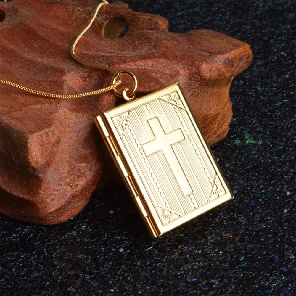 WWJD Cross Bible Memory Locket Can Open Necklace