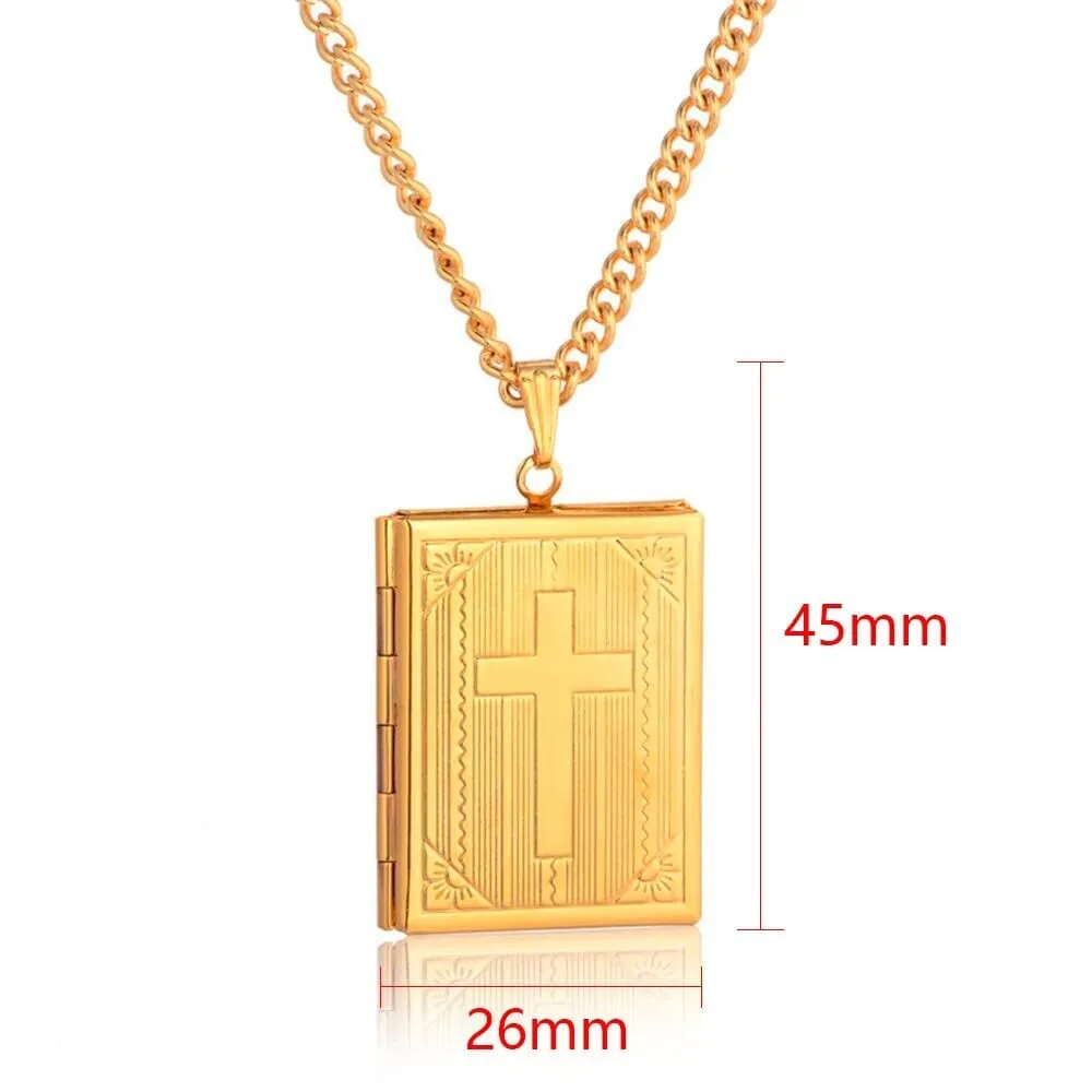 WWJD Cross Bible Memory Locket Can Open Necklace