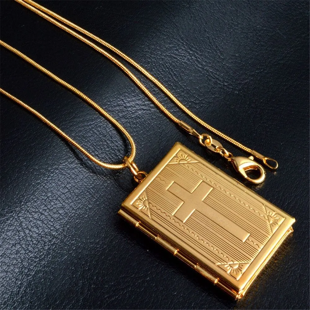 WWJD Cross Bible Memory Locket Can Open Necklace