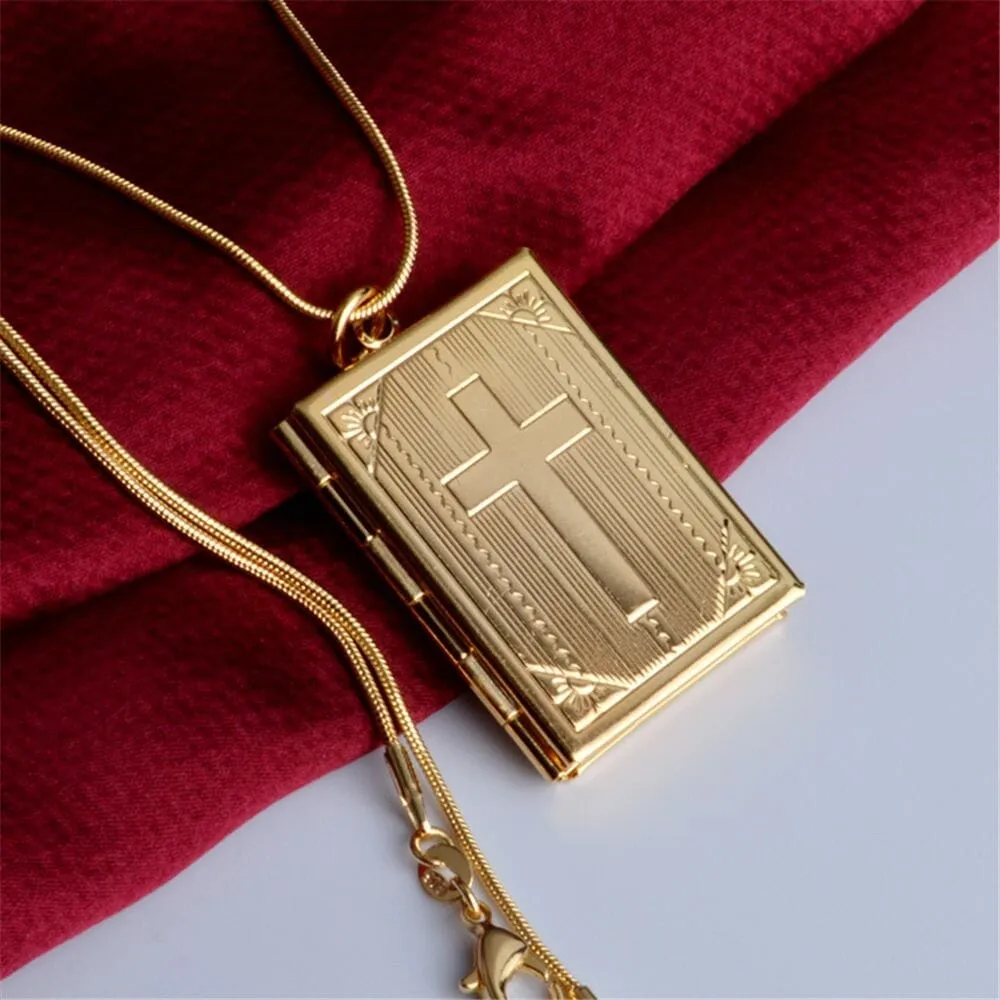 WWJD Cross Bible Memory Locket Can Open Necklace