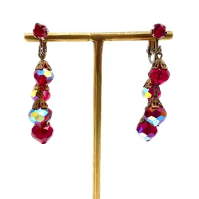 【カナダ輸入】ヴィンテージ レッド オーロラ ガラスビーズ イヤリング/Vintage Red Aurora Glass Beads Clip On Earrings